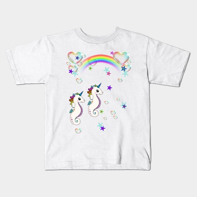 seahorse ocean rainbow Kids T-Shirt by LadiesGoldenSpiral